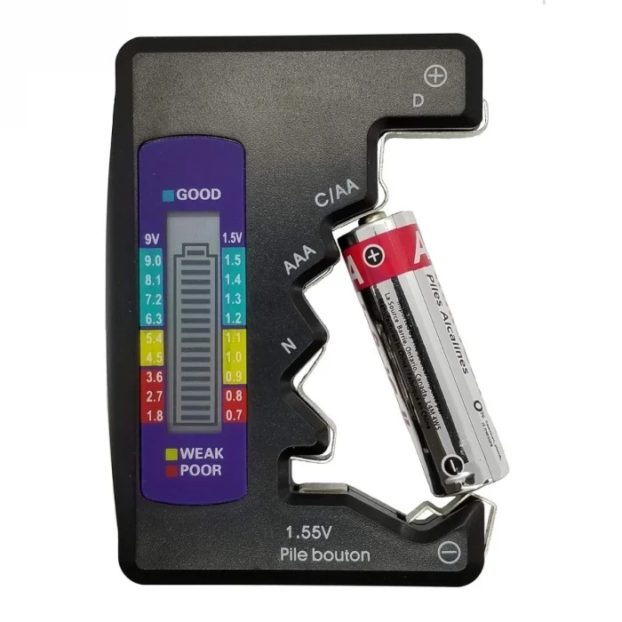 Evrensel Dijital Pil Test Cihazı – AA, AAA, C, D, N, 9V ve Düğme Pil Uyumlu Mini Pil Kapasite & Seviye Ölçer (5047)