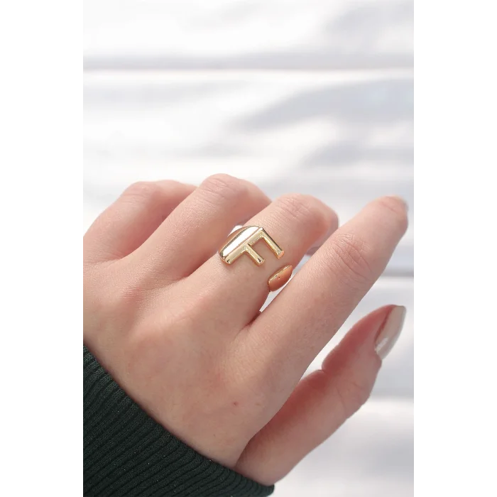F Harfli Altın Renk Ayarlanabilir Yüzük
