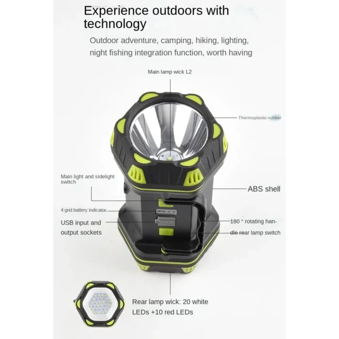 F.B.I F-262 Yeni Güçlü Çift Taraflı Taşınabilir Spot Ve Işıldak USB Powerbank Şarjlı Fener