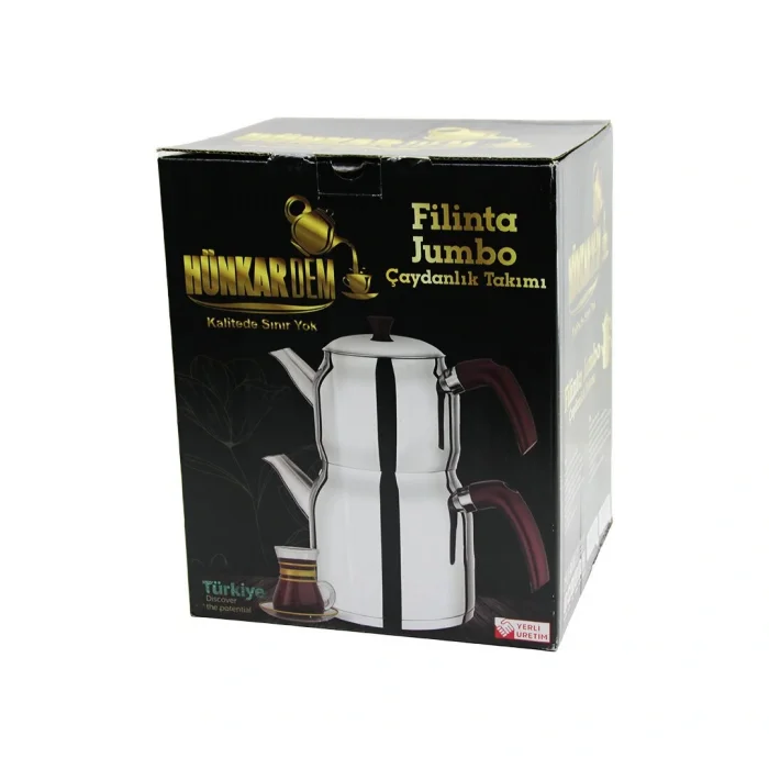 FİLİNTA JUMBO BOY ÇELİK ÇAYDANLIK SETİ ÇİFT KAPAKLI RENKLİ BAKALİT KULP ÜST DEMLİK: 2LT - ALT SULUK: 4LT KENDİNDEN SÜZGEÇLİ (5047)