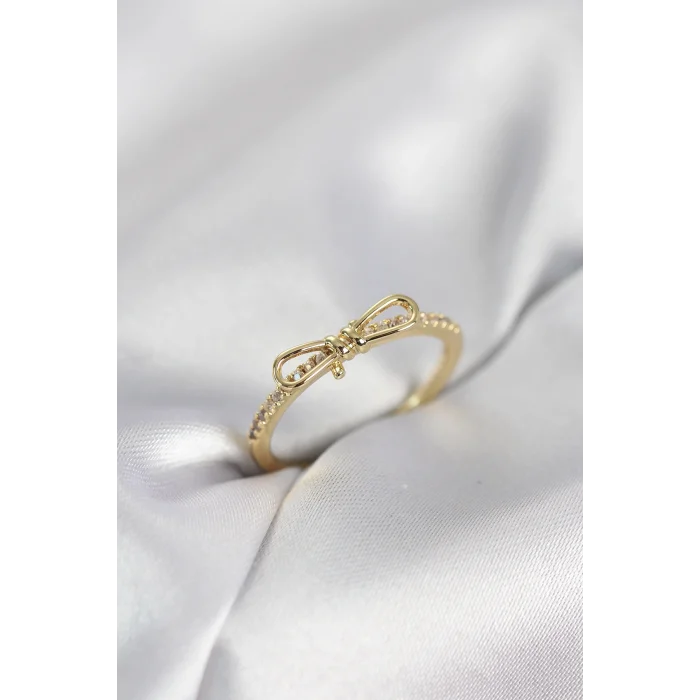 Fiyonk Model Zirkon Taşlı Gold Renk Kadın Yüzük