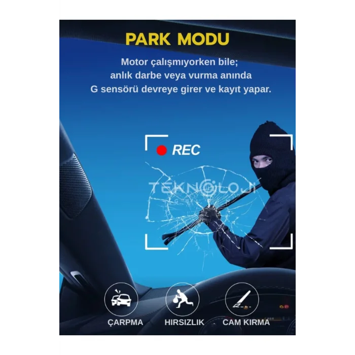 Full Hd 1080p 3 Kameralı Dash Cam Ön Arka İç Kayıt Özellikli Gece Görüşlü G Sensörlü