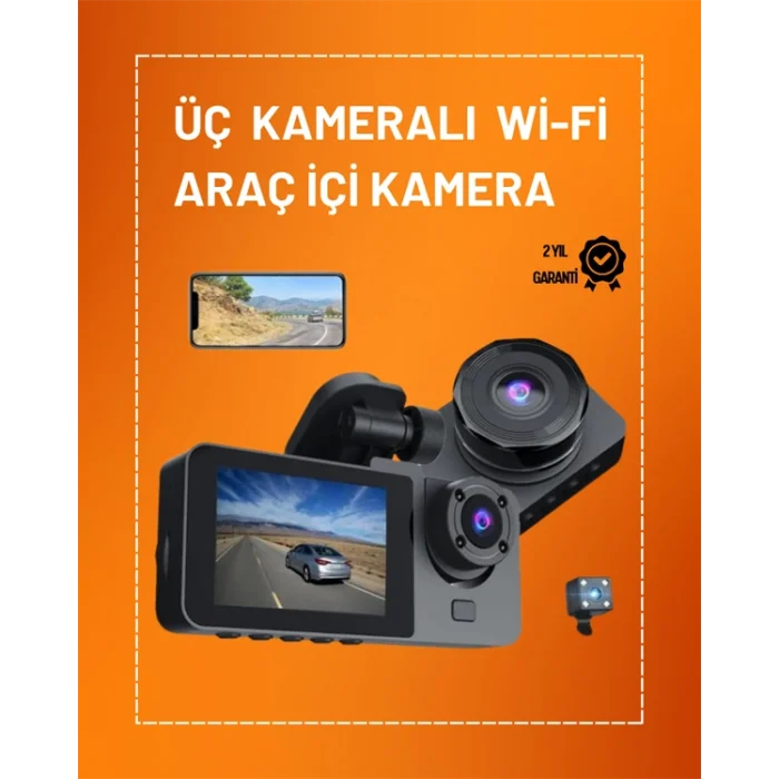 Full HD Çözünürlüklü Üç Kameralı Araç İçi Kamera – Park ve Sürüş Güvenliği