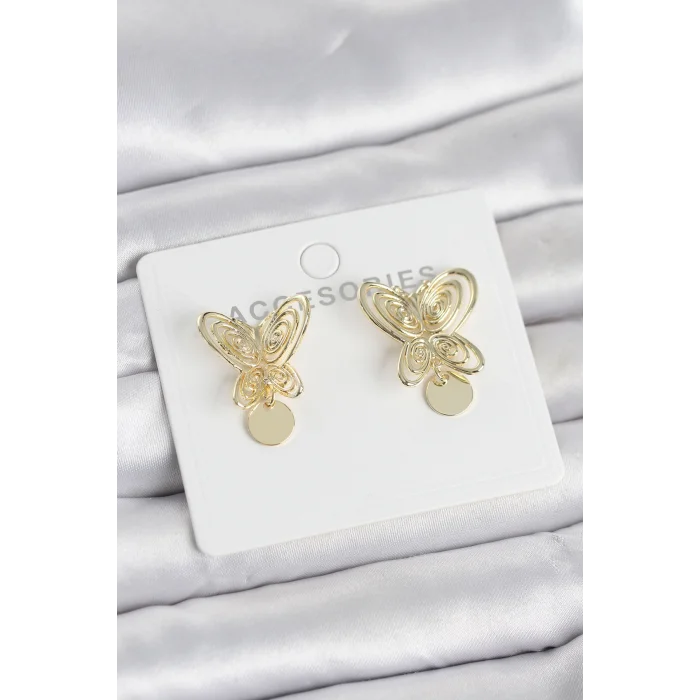 Füsun Küpesi Model Gold Renk Kelebek Model Pirinç Kadın Küpe