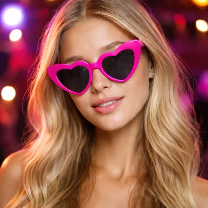 Fuşya Pembe Retro Kalp Gözlük – 80’ler 90’lar Stil Parti Gözlüğü