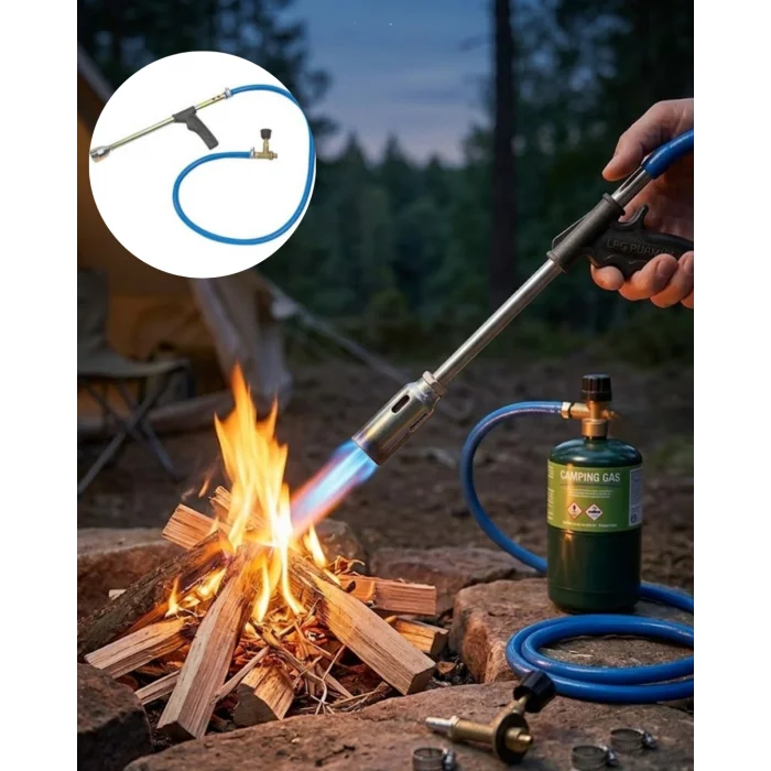 Gazlı Pürmüz Alev Tabancası Hortumlu Profesyonel LPG Yakıcı Mangal Kamp ve Atölye Kullanımı
