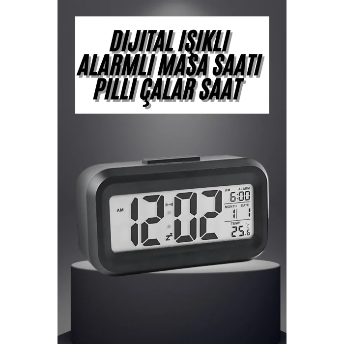 Gece Dijital Masa Saati Dijital Alarmlı Led Ekran Pilli Çalar Saat