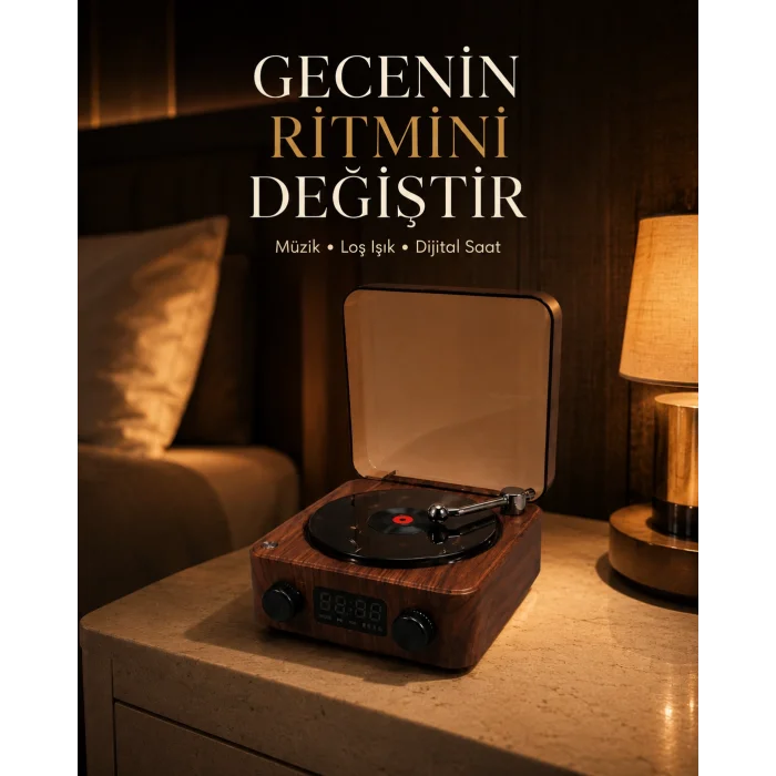 Gece Lambası Bluetooth Hoparlör Dijital Saat Çok Fonksiyonlu Su Dalgası Işıklı