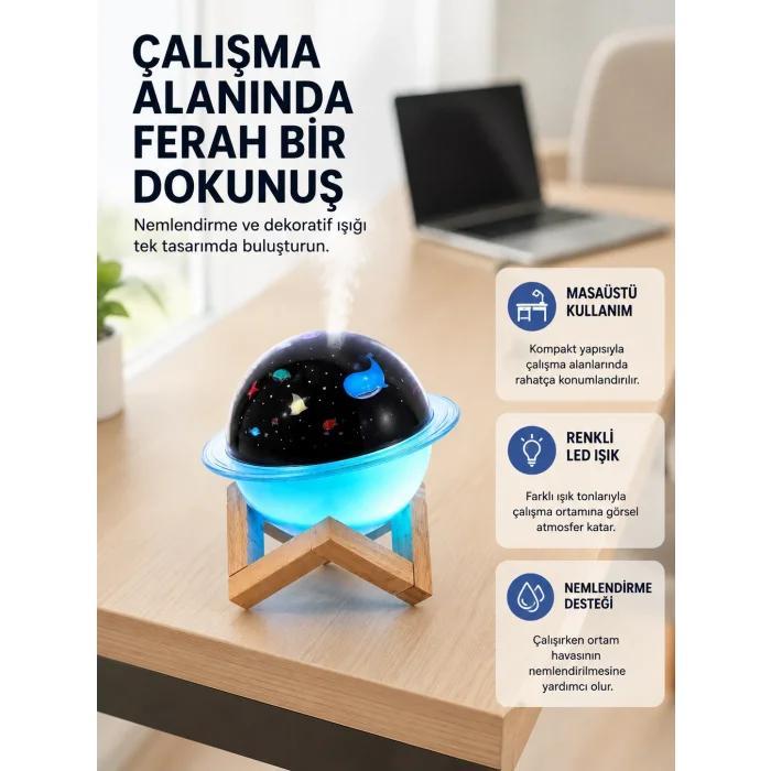 Gece lambası özellikli taşınabilir nemlendirici ve aromaterapi cihazı USB girişli