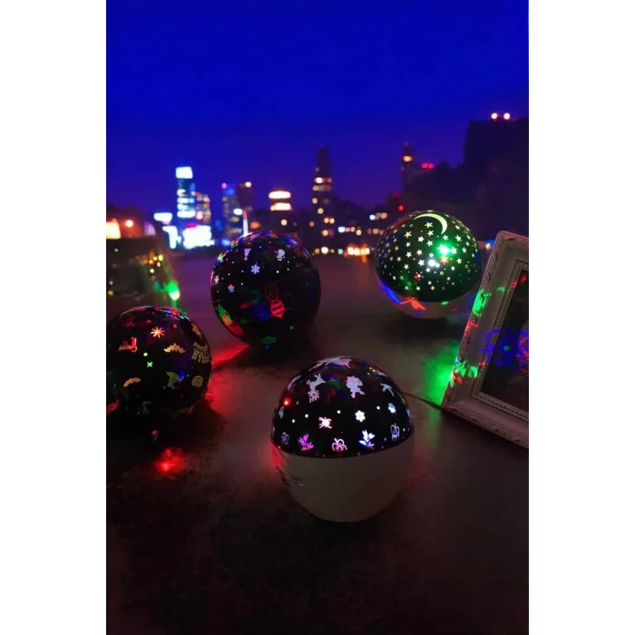 Gece Lambası Projeksiyon Görünümlü Şarjlı Yıldızlı Yuvarlak