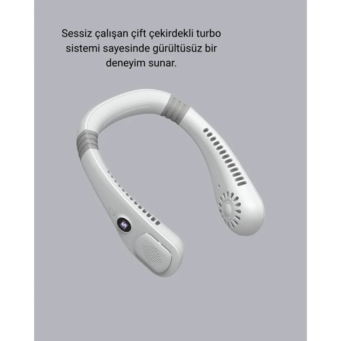 Giyilebilir Boyun Fanı 360° Dairesel Rüzgar ve 5 Kademeli Hız Ayarlı