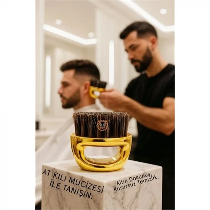 Gold Fade Fırçası - %100 At Kılı Profesyonel Berber Ense ve Geçiş Fırçası - Lüks Altın Seri