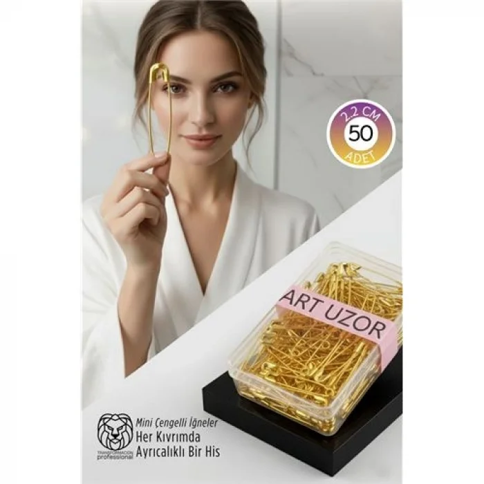Gold Mini Çengelli İğne Seti 50 Adet - 2.2 cm Paslanmaz Metal Tasarım, Hobi ve Terzi Aksesuarı