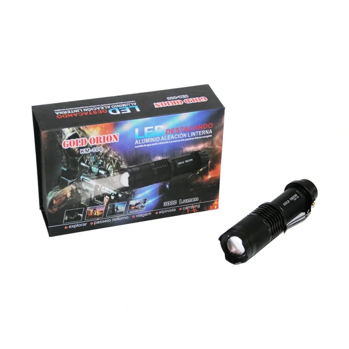 GOLD ORION KM-106 ZOOMLU EL FENERİ FİŞLİ PİL ŞARJ CİHAZLI SİYAH METAL KASA 12.5CM 3000 LUMEN (5047)