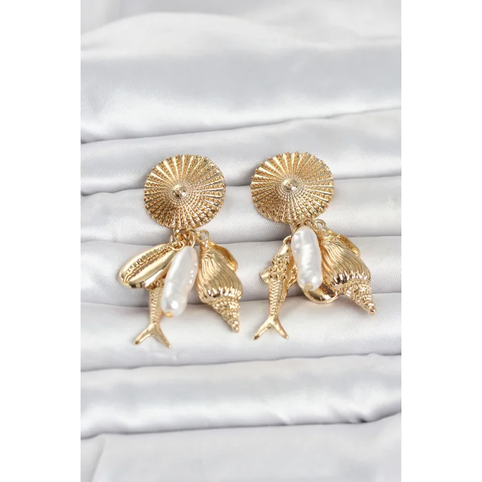 Gold Renk Deniz Temalı Vintage Kadın Küpe