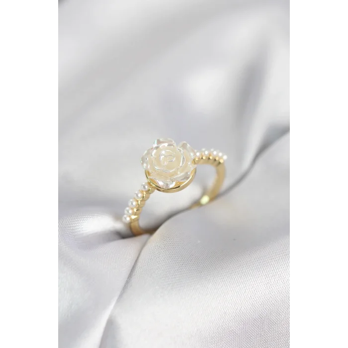 Gold Renk Gül Model İncili Kadın Yüzük