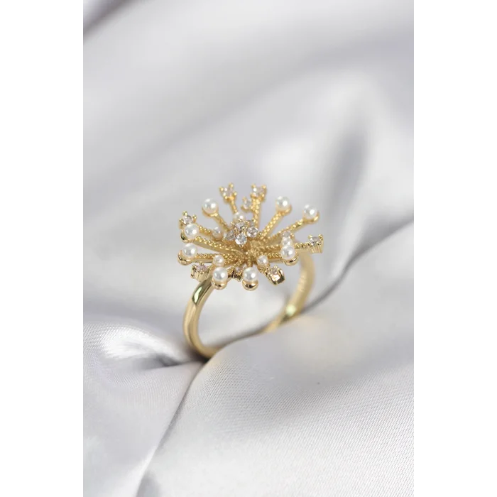 Gold Renk Karahindiba Model Zirkon Taşlı Kadın Yüzük