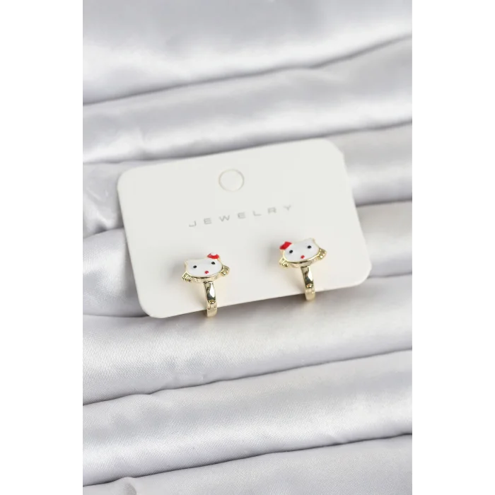 Gold Renk Kedi Model Mineli Çocuk Küpe