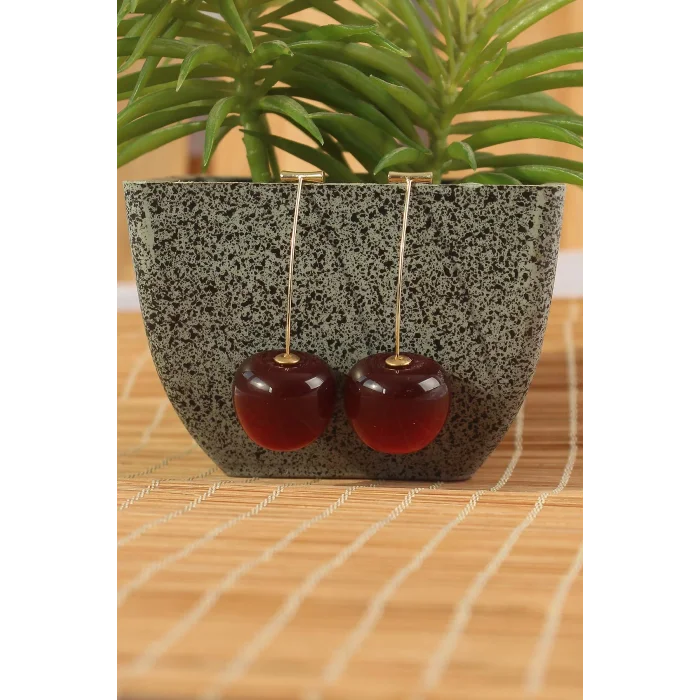 Gold Renk Kiraz Model Kadın Küpe