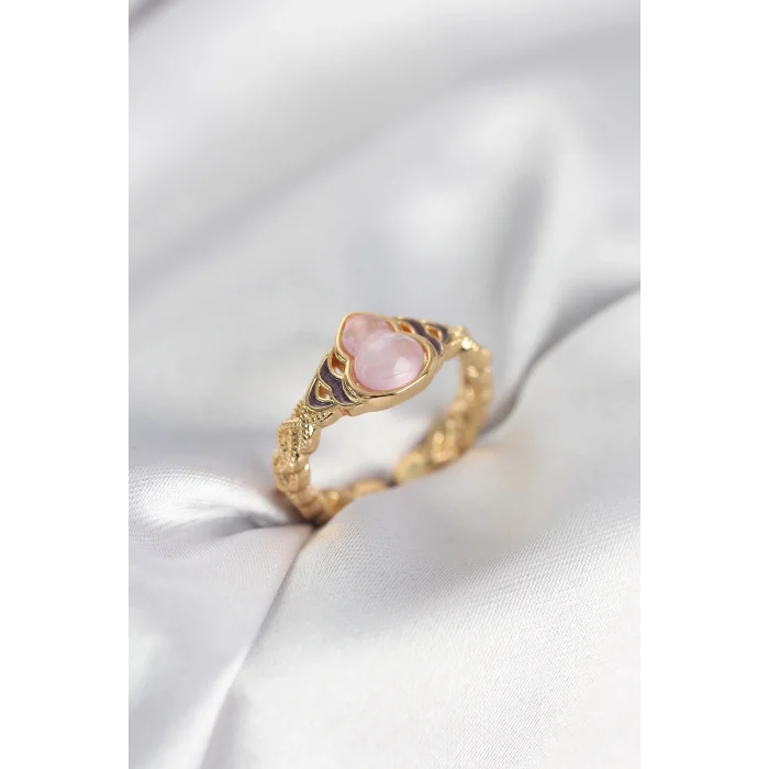 Gold Renk Pembe Damla Model Kadın Yüzük