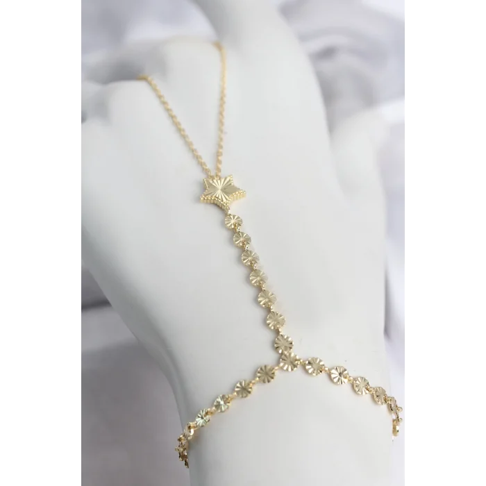 Gold Renk Pirinç Lazerli Yıldız Model Zirkon Taşlı Şahmeran