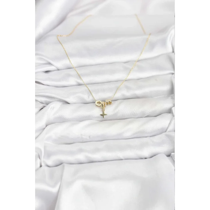 Gold Renk Pirinç Minimal Charmlı Kadın Kolye