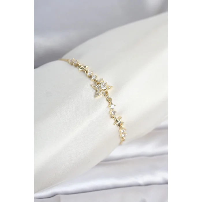 Gold Renk Pirinç Yıldız Model Asansörlü Kadın Bileklik