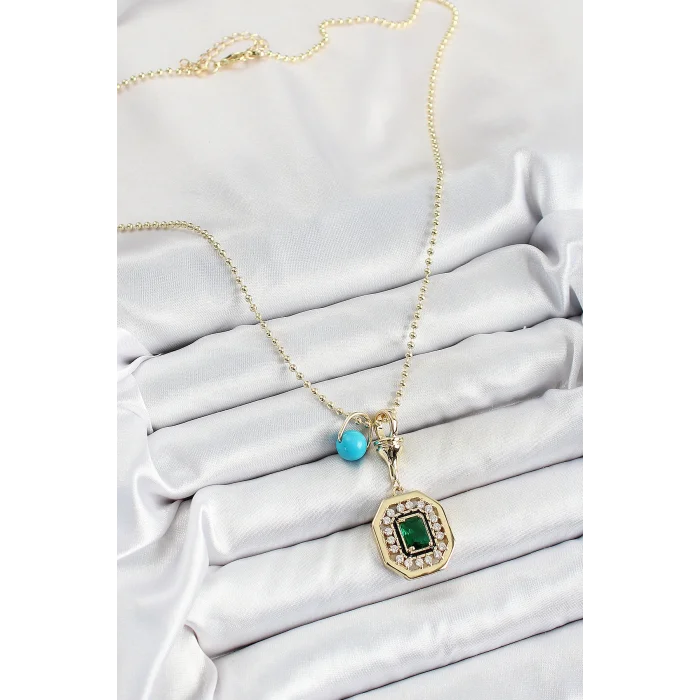 Gold Renk Pirinç Zirkon Taşlı Kadın Serenay Kolyesi