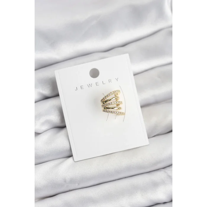 Gold Renk Pirinç Zirkon Taşlı Kıkırdak Earcuff Küpe