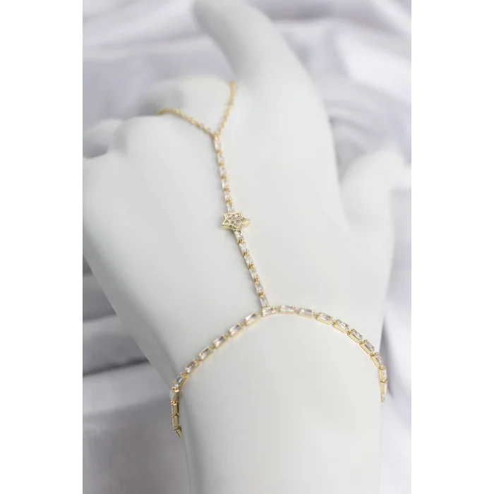 Gold Renk Pirinç Zirkon Taşlı Yıldız Model Şahmeran