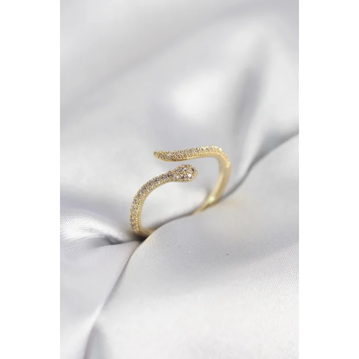 Gold Renk Yılan Model Zirkon Taşlı Kadın Yüzük