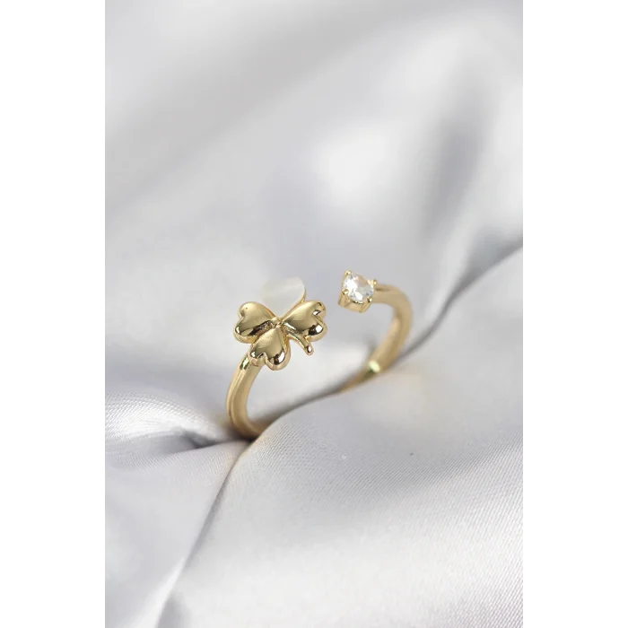 Gold Renk Yonca Model Sedefli Kadın Yüzük