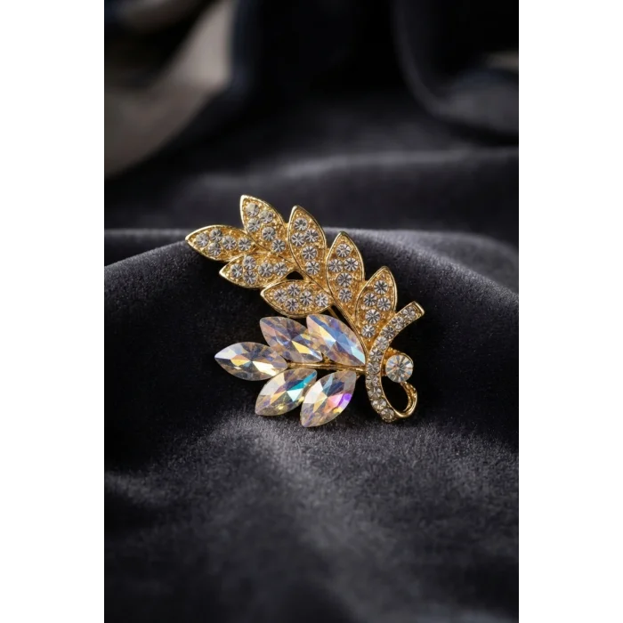 Gold Renk Zirkon Taşlı Başak Model Broş