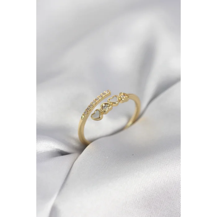 Gold Renk Zirkon Taşlı Minimal Kalp Model Kadın Yüzük