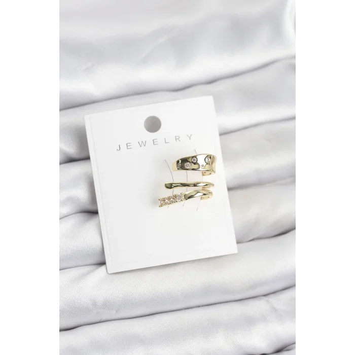 Gold Renk Zirkon Taşlı Pirinç Kıkırdak Küpe