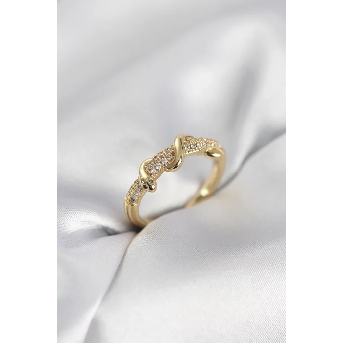 Gold Renk Zirkon Taşlı Sarmal Yılan Model Kadın Yüzük