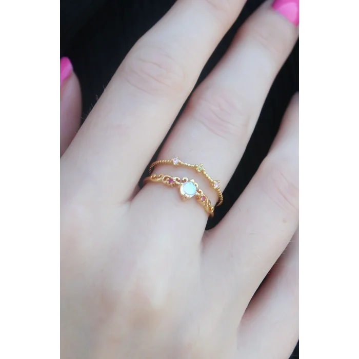 Gold Renk Zirkon Taşlı Taç Model Kadın Yüzük