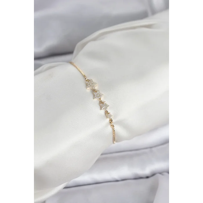 Gold Renk Zirkon Taşlı Yıldız Model Asansörlü Kadın Bileklik
