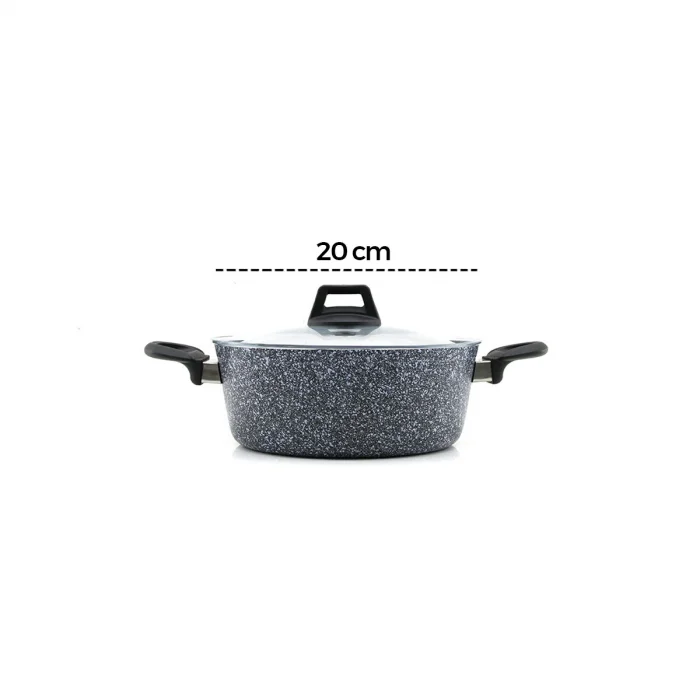 GRİ 7 PARÇA GRANİT TENCERE - TAVA SETİ 20-24CM DERİN - 27CM BASIK CAM KAPAK TENCERE - 26CM TAVA (5047)