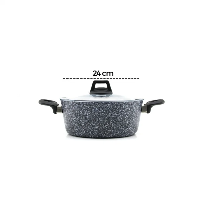 GRİ 7 PARÇA GRANİT TENCERE - TAVA SETİ 20-24CM DERİN - 27CM BASIK CAM KAPAK TENCERE - 26CM TAVA (5047)