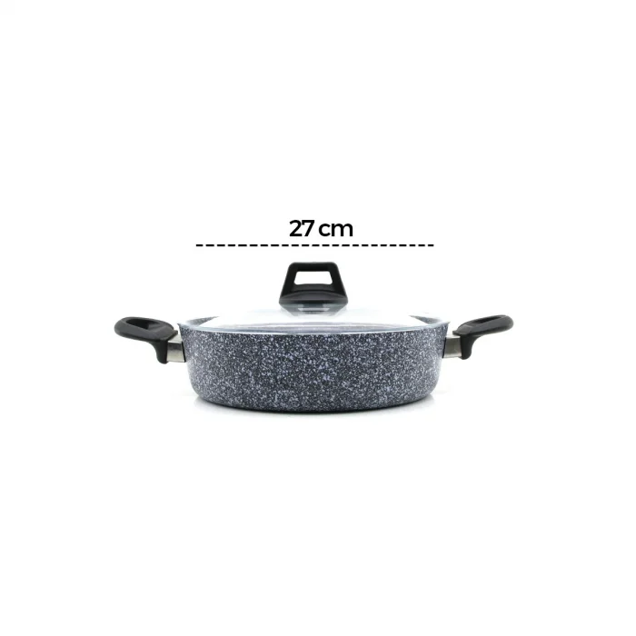 GRİ 7 PARÇA GRANİT TENCERE - TAVA SETİ 20-24CM DERİN - 27CM BASIK CAM KAPAK TENCERE - 26CM TAVA (5047)