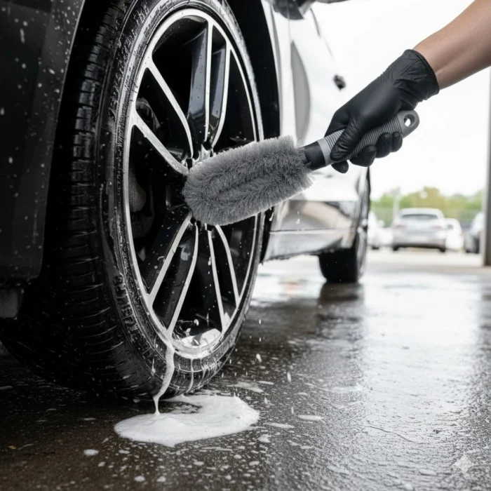 Gri Oto Jant Temizleme Fırçası – Ergonomik Saplı, Lastik ve Jant Detay Temizliği İçin Güçlü Kıllı Fırça (5047)