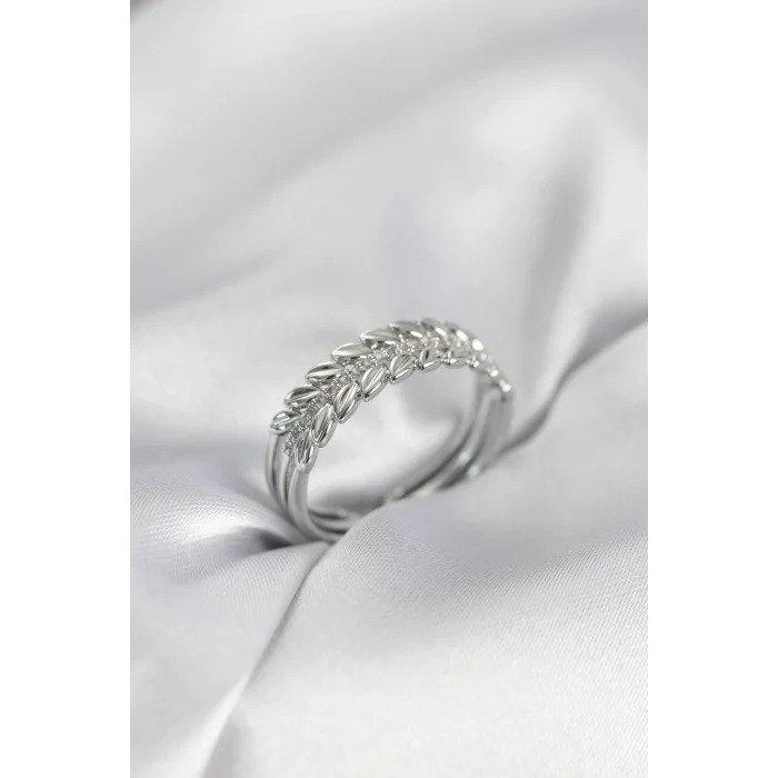 Gümüş Renk Başak Model Zirkon Taşlı Kadın Yüzük