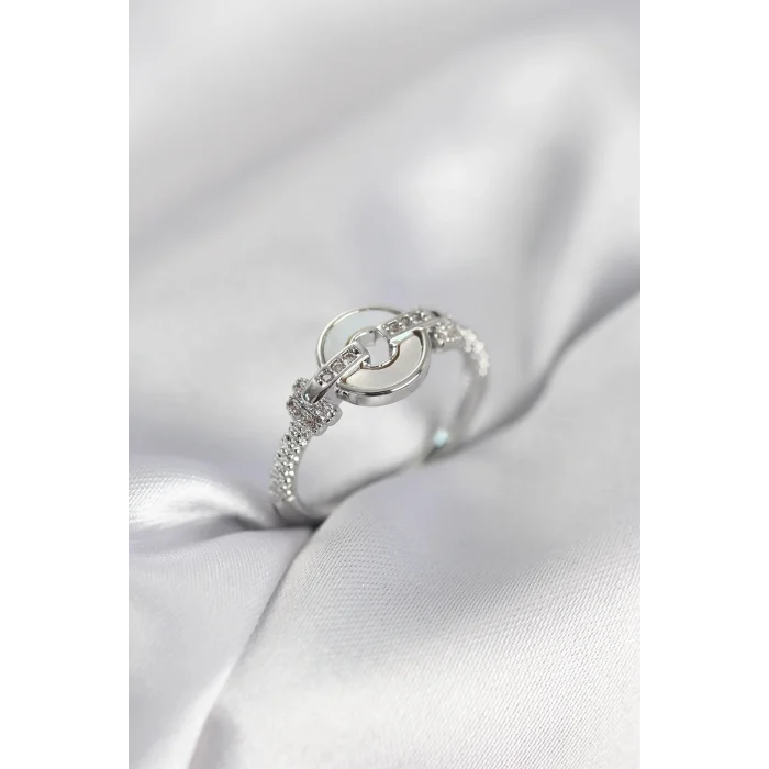 Gümüş Renk Daire Form Sedef ve Zirkon Taşlı Kadın Yüzük