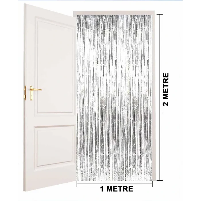 Gümüş Renk Ekstra Metalize Parlak Saçaklı Arka Fon Perde İthal A Kalite 1x2 Metre (5047)