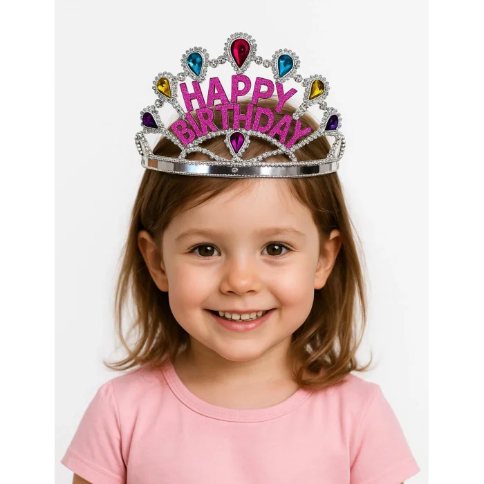 Gümüş Renk Happy Birthday Yazılı Doğum Günü Tacı 60 cm