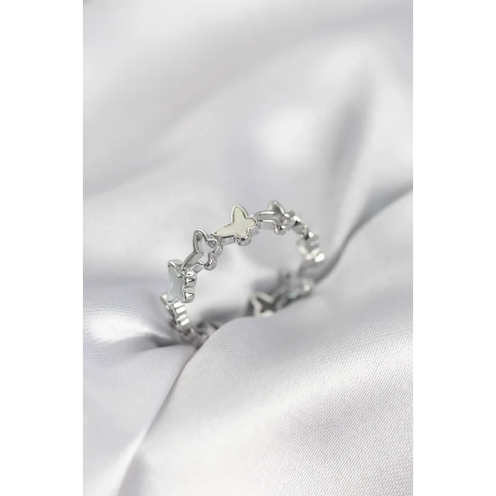 Gümüş Renk Kelebek Model Pirinç Kadın Yüzük