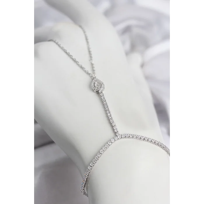 Gümüş Renk Pirinç Zirkon Taşlı Damla Model Şahmeran