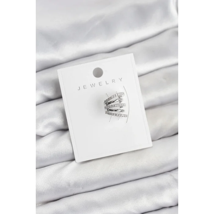 Gümüş Renk Pirinç Zirkon Taşlı Kıkırdak Earcuff Küpe