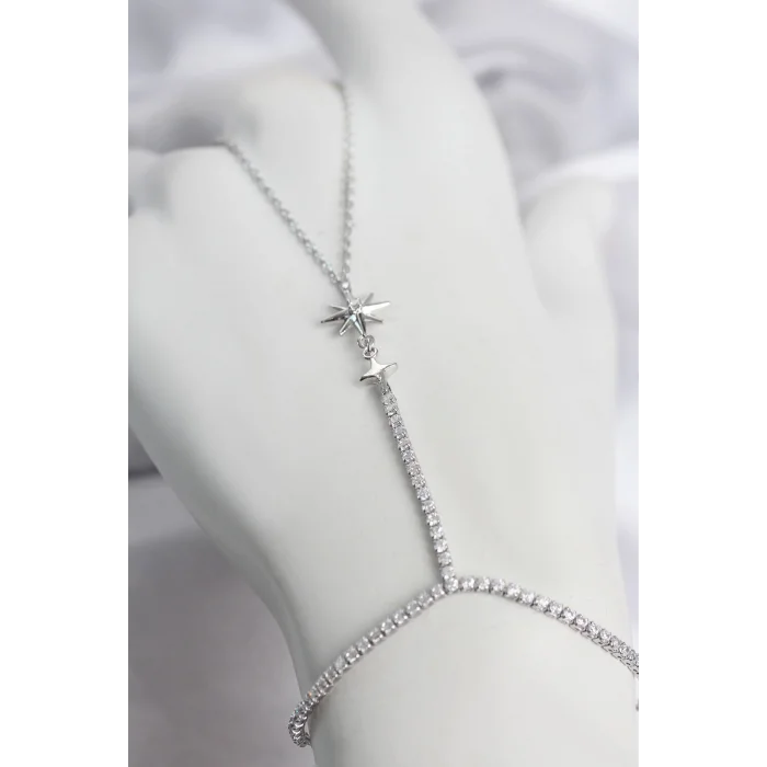 Gümüş Renk Pirinç Zirkon Taşlı Kutup Yıldızı Model Şahmeran